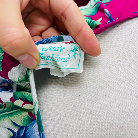 Jade Fashions Hawaiian Tropical Hibiscus Floral Fuchsia Midi MuuMuu Dress - Picture 7 of 8